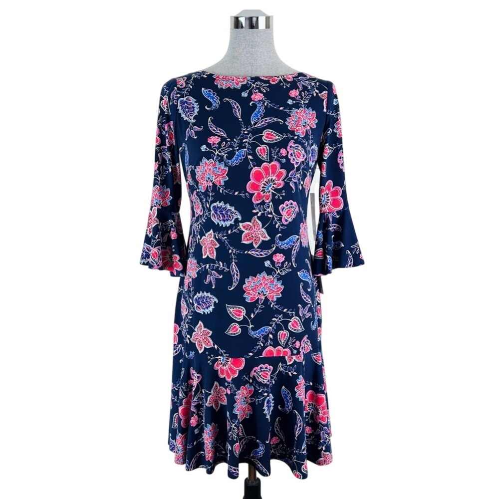 Eliza J Navy Dress with‎ Pink Floral Design
